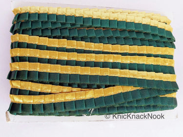 Satin, Bottle Green & Gold Pleated Lace Trim, Trim